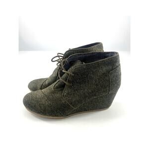 Toms Boots Womens Size 10 Green Black Ankle Booties Espadrille Wedge Heels Lace